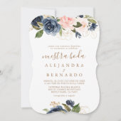 Invitation Fleurs roses dorées Mariage Nuestra Boda (Devant)