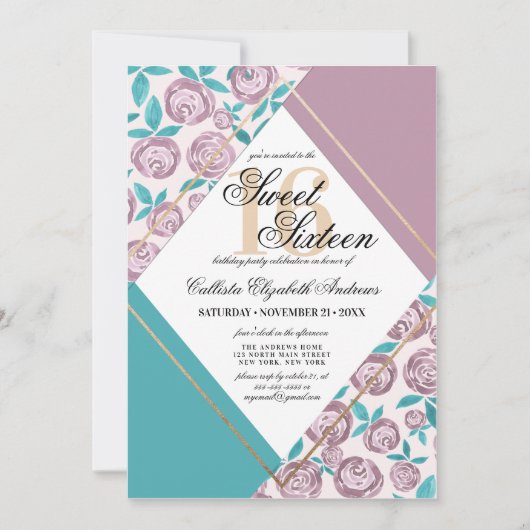 Invitation Fleurs roses dorées modernes Aquarelle Douce 16 (Devant)