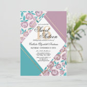 Invitation Fleurs roses dorées modernes Aquarelle Douce 16 (Debout devant)