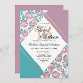 Invitation Fleurs roses dorées modernes Aquarelle Douce 16 (Devant / Derrière)