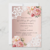 Invitation Fleurs roses dorées rose crème réception de mariag (Devant)