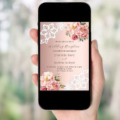 Invitation Fleurs roses dorées rose crème réception de mariag