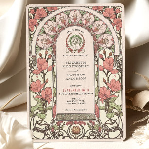 Invitation Fleurs roses douces Art Nouveau Mariage