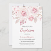 Invitation Fleurs roses Douces Belles Filles Baptême (Devant)