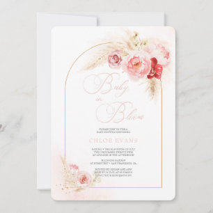 Invitation Fleurs roses douces Élégant Baby shower fille Boho