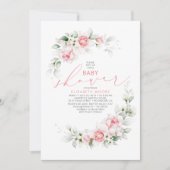 Invitation Fleurs roses douces et Baby shower vert (Devant)
