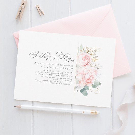 Invitation Fleurs roses douces et Fête des mariées de verdure