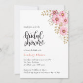 Invitation Fleurs roses douces et Fête des mariées verte (Devant)