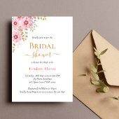 Invitation Fleurs roses douces Fête des mariées or verdure