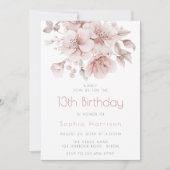 Invitation Fleurs roses douces Filles 13ème anniversaire (Devant)