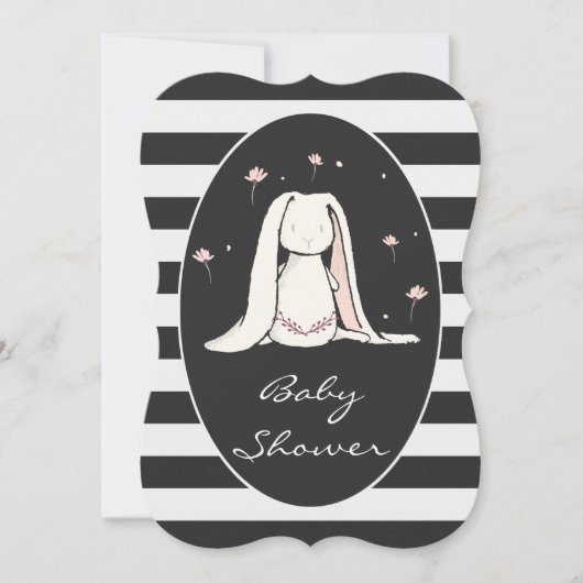 Invitation Fleurs roses du Baby shower de Bunny Gris blancs n (Devant)