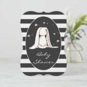 Invitation Fleurs roses du Baby shower de Bunny Gris blancs n (Debout devant)