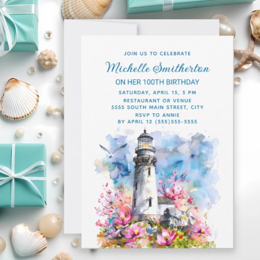 Invitation Fleurs roses du phare 100e anniversaire