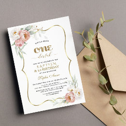 Invitation Fleurs Roses Dusty Blanches Premier Anniversaire &