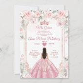 Invitation Fleurs roses Dusty et Rose Gold Crown Mis Quince (Devant)