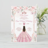 Invitation Fleurs roses Dusty et Rose Gold Crown Mis Quince (Debout devant)