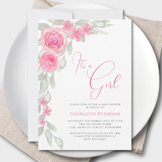 Invitation Fleurs roses Elégant Boho C'est un Baby shower de
