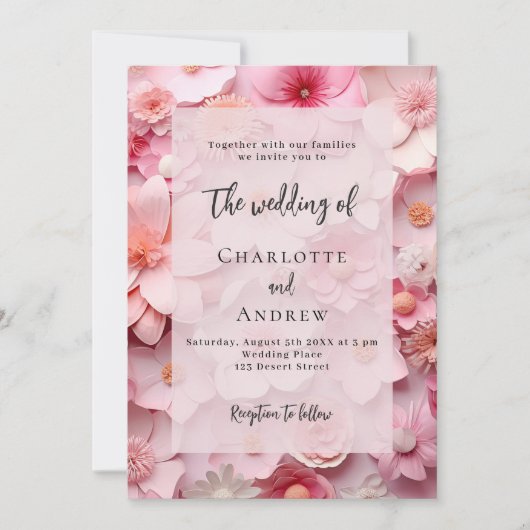 Invitation Fleurs roses élégant mariage (Devant)