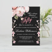 Invitation Fleurs roses élégantes 50 & Fab Anniversaire (Debout devant)