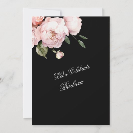 Invitation Fleurs roses élégantes 50 & Fab Anniversaire (Dos)