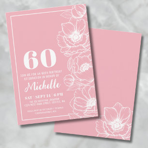 Invitation Fleurs Roses Élégantes 60e Anniversaire