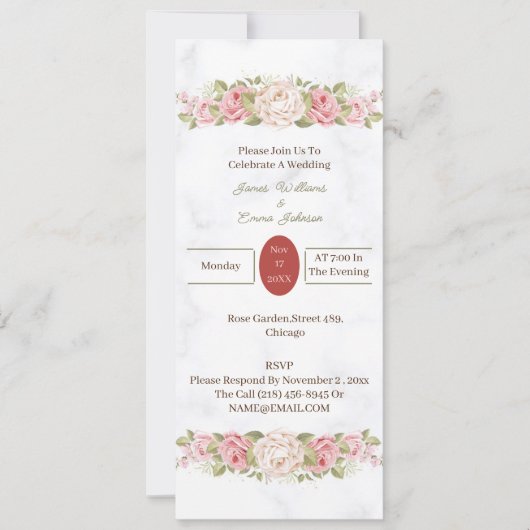 Invitation Fleurs Roses élégantes Customisées (Devant)