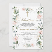 Invitation Fleurs Roses Élégantes Dédicace de Verdure Dorée (Devant)