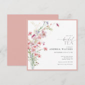 Invitation Fleurs Roses Élégantes et Petites Thé de Mariée (Devant / Derrière)