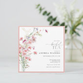 Invitation Fleurs Roses Élégantes et Petites Thé de Mariée (Debout devant)