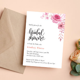 Invitation Fleurs Roses Élégantes et Plantes pour une Baby Sh