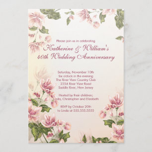 Invitation Fleurs Roses Élégantes Fête de Mariage Anniversair