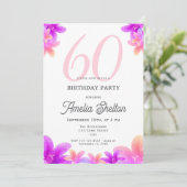 Invitation Fleurs roses élégantes Floral 60e Anniversaire (Debout devant)