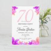 Invitation Fleurs roses élégantes Floral 70e Anniversaire (Debout devant)