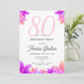 Invitation Fleurs roses élégantes Florale 80e Anniversaire (Debout devant)