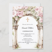 Invitation Fleurs roses en arche fille Confirmation (Devant)