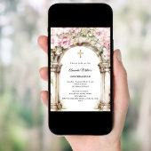 Invitation Fleurs roses en arche fille Confirmation