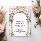Invitation Fleurs roses en arche fille Confirmation