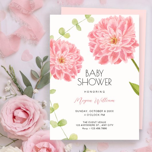 Invitation Fleurs roses en fleurs shower bébé