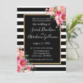 Invitation Fleurs Roses en noir et blanc Inv Mariage  (Debout devant)