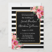 Invitation Fleurs Roses en noir et blanc Inv Mariage  (Devant)