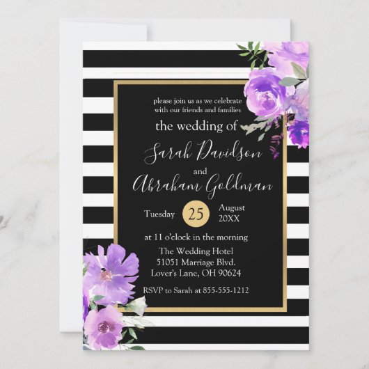Invitation Fleurs Roses en noir et blanc Mariage (Devant)