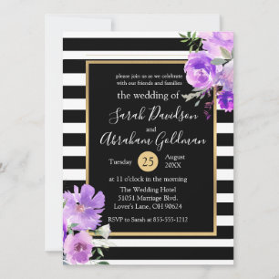 Invitation Fleurs Roses en noir et blanc Mariage