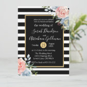 Invitation Fleurs Roses en noir et blanc Mariage (Debout devant)