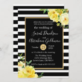 Invitation Fleurs Roses en noir et blanc Mariage (Devant / Derrière)