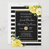 Invitation Fleurs Roses en noir et blanc Mariage (Devant)