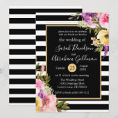 Invitation Fleurs Roses en noir et blanc Mariage (Devant / Derrière)