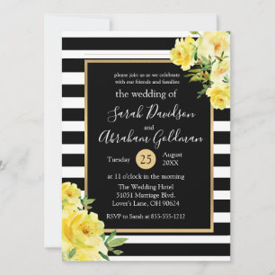 Invitation Fleurs Roses en noir et blanc Mariage