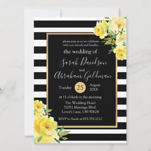 Invitation Fleurs Roses en noir et blanc Mariage (Devant)