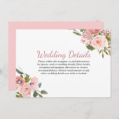 Invitation Fleurs roses en or Blush Détails de la réception d (Devant / Derrière)