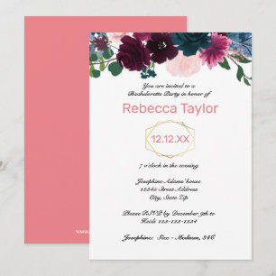 Invitation Fleurs roses - Enterrement de vie de jeune fille